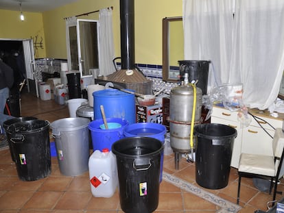 A drug processing laboratory dismantled by police in Castilla-La Mancha, Spain.