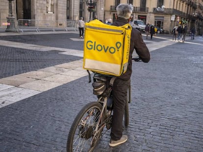 Un trabajador de Glovo, en Barcelona.