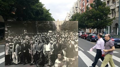 La Gran Vía de Bilbao el 12 de julio de 1997 y 20 años después.