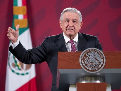 El presidente de México, Andrés Manuel López Obrador, en una rueda de prensa este lunes en el Palacio Nacional de Ciudad de México.