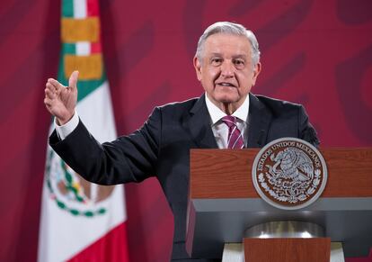 El presidente de México, Andrés Manuel López Obrador, en una rueda de prensa este lunes en el Palacio Nacional de Ciudad de México.