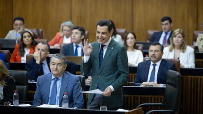 El presidente de la Junta de Andalucía, Juan Manuel Moreno Bonilla, la semana pasada en el Parlamento.