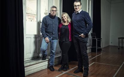 Jordi Galcerán, Tamzin Townsend y Luis Merlo, de 'El Método Grönholm' en el teatro Cofidis Alcázar de Madrid