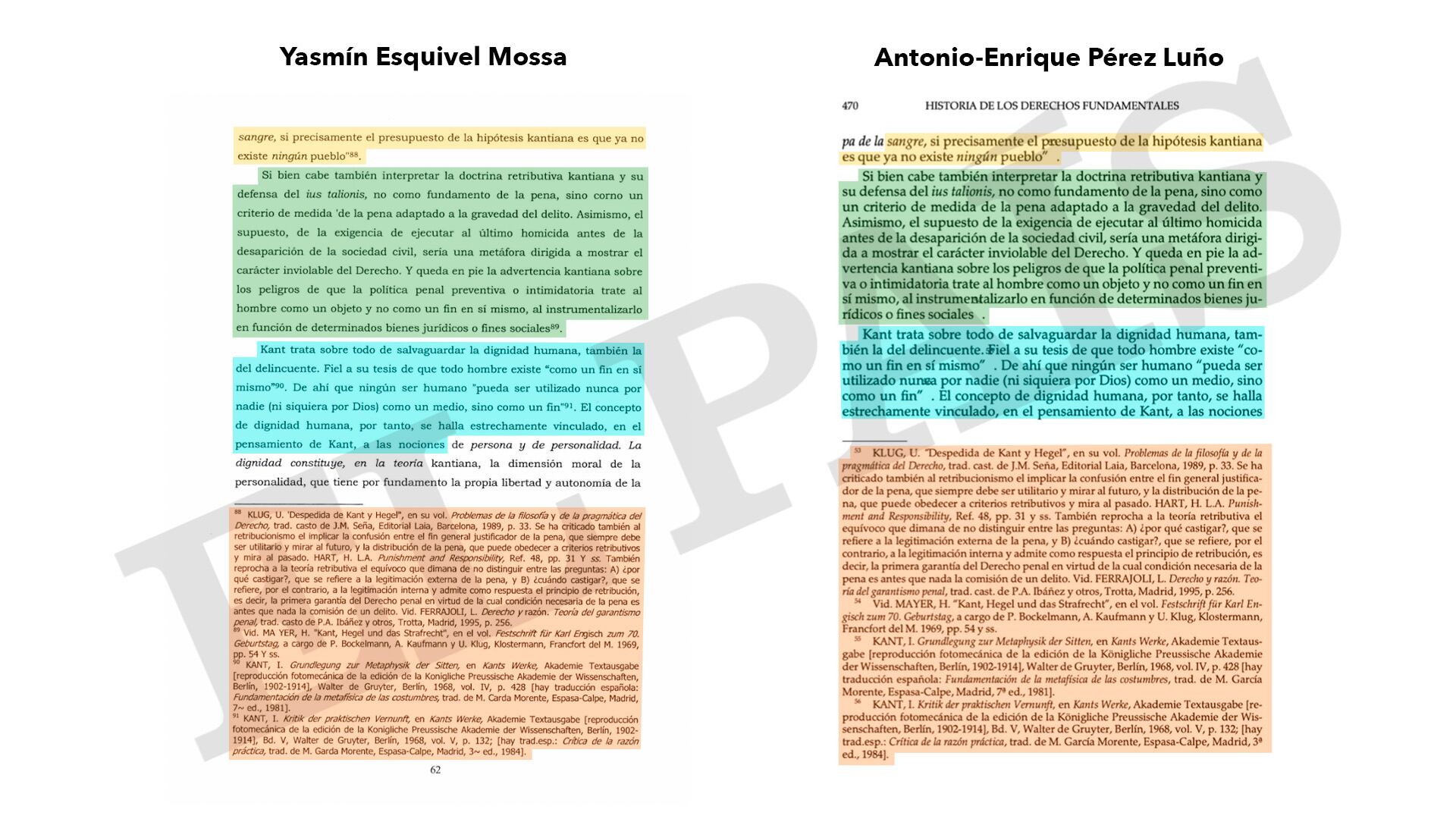 A la izquierda, la tesis de Esquivel, a la derecha, el ensayo 'Los fundamentos de los derechos humanos' de Antonio Enrique Pérez Luño. 