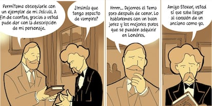 Viñetas de 'El diablo y el señor Twain', de Koldo Azpitarte y Mikel Bao, editado por Dolmen.