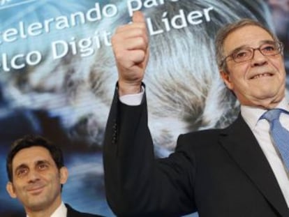 El presidente de Telef&oacute;nica, C&eacute;sar Alierta, durante la presentaci&oacute;n de resultados.