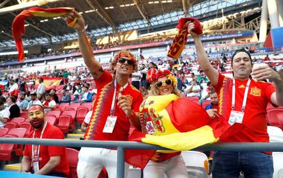 Aficionados españoles durante el Irán-España, en Kazán.