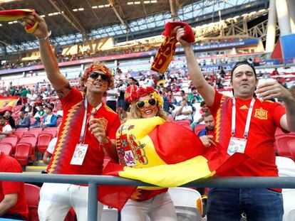 Aficionados españoles durante el Irán-España, en Kazán.