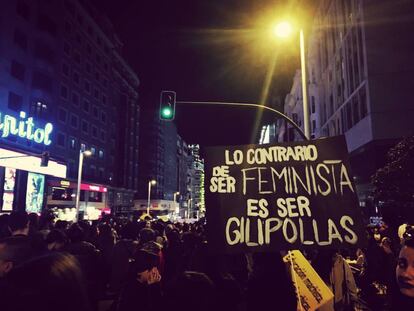 Cartel durante la manifestaci&oacute;n del 8 de marzo de 2017 en Madrid.