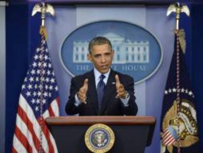 El presidente estadounidense Barack Obama durante una rueda de prensa celebrada en la Casa Blanca, Washington, Estados Unidos. EFE/Archivo