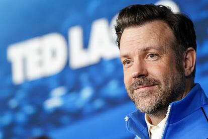 Jason Sudeikis arrives at the season three premiere of "Ted Lasso" on March 7, 2023, at Regency Village Theatre in Los Angeles.