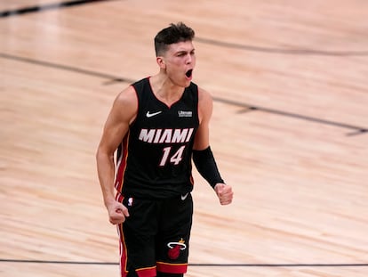 Tyler Herro, esta pasada madrugada en el tercer partido de la serie entre los Miami Heat y los Bostons Celtics.