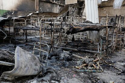 SENSITIVE MATERIAL. THIS IMAGE MAY OFFEND OR DISTURB    Burnt bodies of detainees lie among debris following the shelling at a pre-trial detention center in the course of Ukraine-Russia conflict, in the settlement of Olenivka in the Donetsk Region, Ukraine July 29, 2022. REUTERS/Alexander Ermochenko    REFILE -  CORRECTING DATE