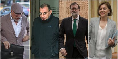 Desde la izquierda, José Manuel Villarejo, Enrique García Castaño, Mariano Rajoy y María Dolores de Cospedal.