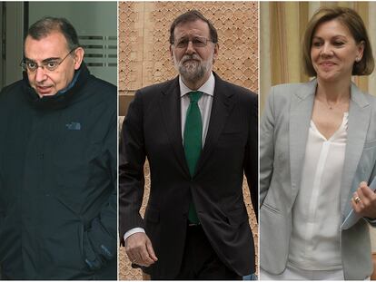 Desde la izquierda, José Manuel Villarejo, Enrique García Castaño, Mariano Rajoy y María Dolores de Cospedal.