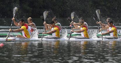 Saul Craviotto, Cristian Toro, Marcus Cooper y Rodrigo Germade en la final del K4-500.