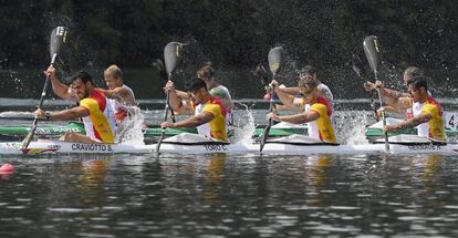 Saul Craviotto, Cristian Toro, Marcus Cooper y Rodrigo Germade en la final del K4-500. 