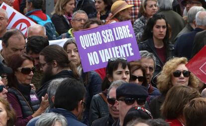 Un cartel en la manifestación del Día del Trabajo en Madrid.