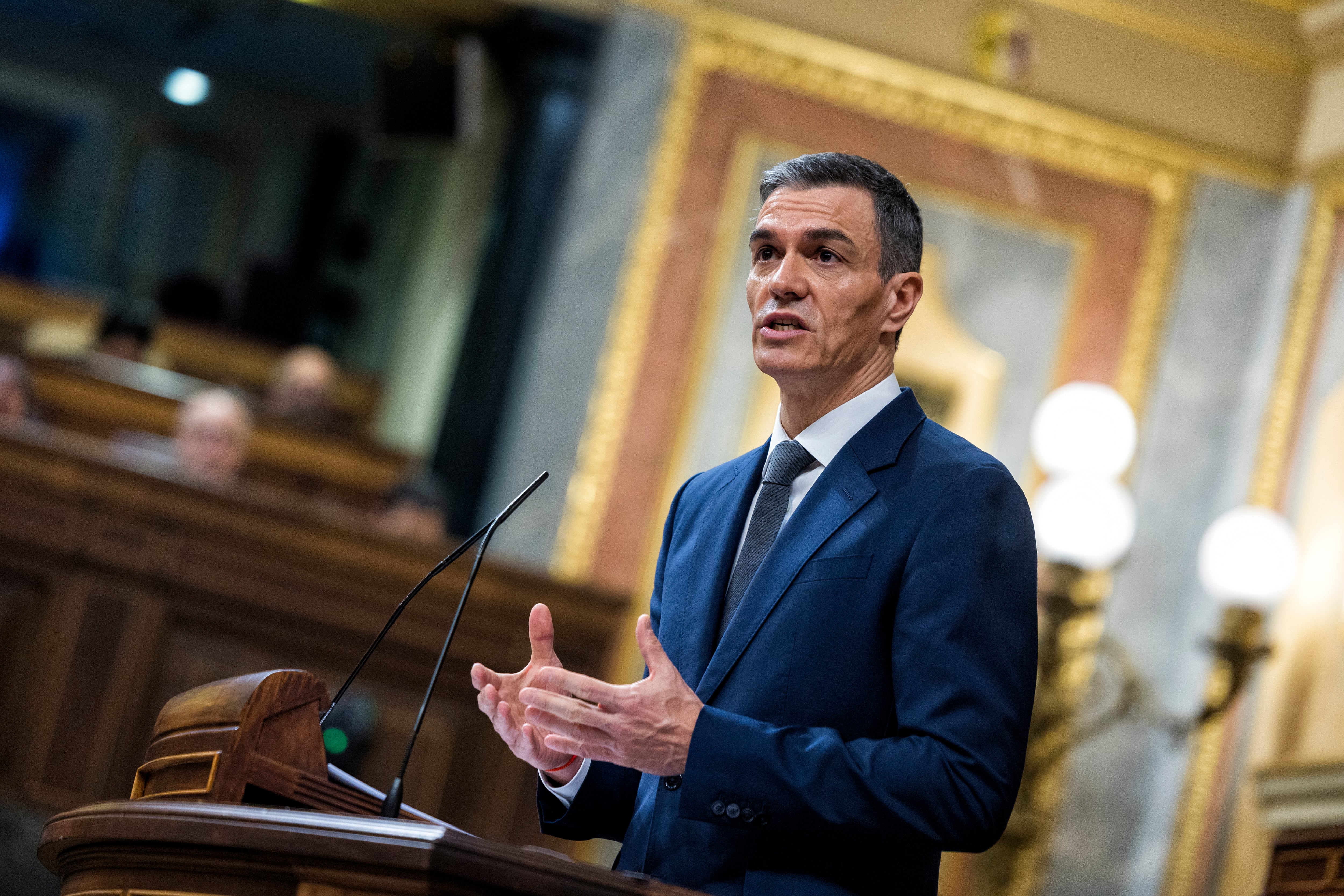 El presidente del Gobierno, Pedro Sánchez, durante una intervención en el Congreso. 