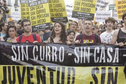 Manifestación organizada por la iniciativa "Juventud sin Futuro" en Madrid.