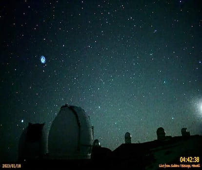 This image taken from video provided by the NAOJ & Asahi Shimbun, shows spiral swirling through the night sky from Mauna Kea, Hawaii's tallest mountain.