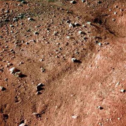 Fotografía del suelo de Marte tomada por la sonda<i> Phoenix</i> en la región polar norte del planeta.