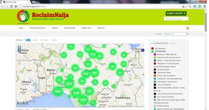 Captura del mapa creado con las irregularidades detectadas por la organización Reclaim Naija.