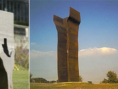 <i>Homenaje a Braque</i> (izquierda) y <i>Buscando la luz IV,</i> de Eduardo Chillida, en el Parque de Escultura de Yorkshire, Inglaterra.