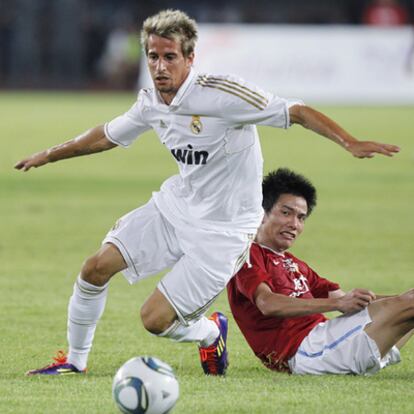 Coentrão, en el partido amistoso que el Madrid jugó contra el Guangzhou.