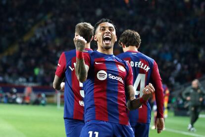 Raphinha celebra su gol frente a Las Palmas.