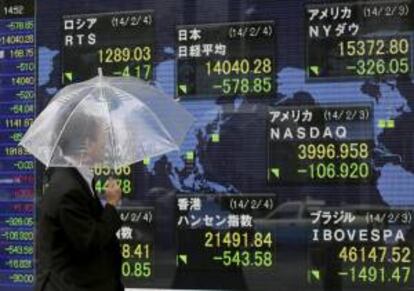 Un hombre observa información bursátil en una pantalla en Tokio. EFE/Archivo