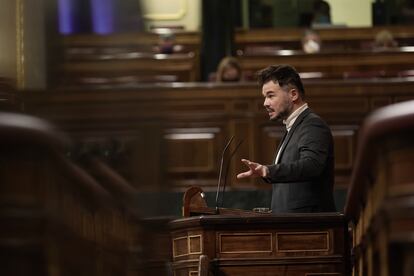 El portavoz parlamentario de ERC, Gabriel Rufián, interviene en el Congreso el día 10.