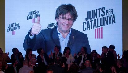 El expresidente Carles Puigdemont, en el acto de inicio de campaña.