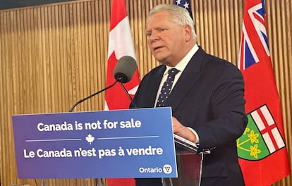 El primer ministro de Ontario, Doug Ford, durante el anuncio.