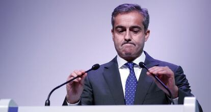 Ángel Cano, consejero delegado del BBVA, presenta los resultados del banco correspondientes al primer trimestre de 2015, en Madrid.