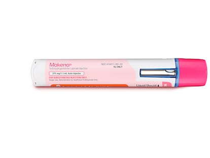 This image provided by Covis Pharma shows packaging for the company's Makena medication.