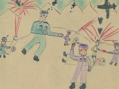 Un dibujo pintado durante la Guerra Civil por la niña de 12 años Cristina Muñoz.