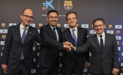 Cardoner, Bartomeu, Gual y Gir&oacute;, tras la firma del acuerdo.