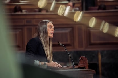 La portavoz de Junts en el Congreso, Miriam Nogueras, interviene durante una sesin plenaria extraordinaria, en el Congreso de los Diputados