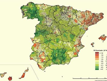 Mapa de España de la incidencia del cáncer de mama