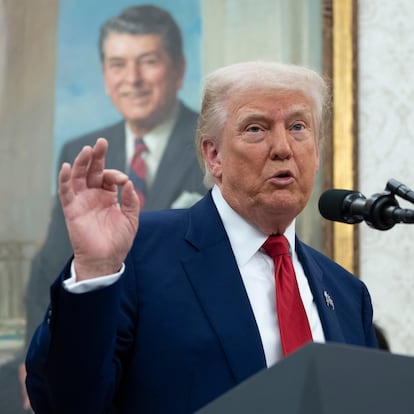 WASHINGTON (United States of America), 28/05/2025.- US President Donald Trump speaks at the swearing-in ceremony for Jeanine Pirro, as interim US Attorney for the District of Columbia, in the Oval Office at the White House in Washington, DC, USA, 28 May 2025. EFE/EPA/Chris Kleponis - Pool via CNP / POOL

