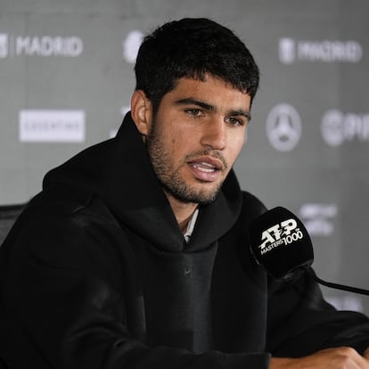 El tenista español Carlos Alcaraz en rueda de prensa en el Mutua Madrid Open 2025
OSCAR J.BARROSO/AFP7/EUROPA PRESS
24/04/2025 ONLY FOR USE IN SPAIN