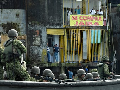 Soldiers patrol the port of Buenaventura, Colombia.