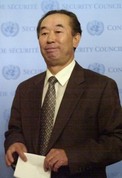 El embajador de Corea del Norte en la ONU, Pak Gil Yon, este sábado en la sede de Naciones Unidas en Nueva York.