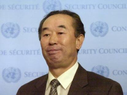 El embajador de Corea del Norte en la ONU, Pak Gil Yon, este sábado en la sede de Naciones Unidas en Nueva York.