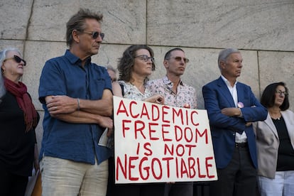 Protesta de docentes en Nueva York.