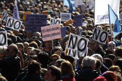 Vista de la manifestación contra la Ley del Aborto, en el centro de Madrid.