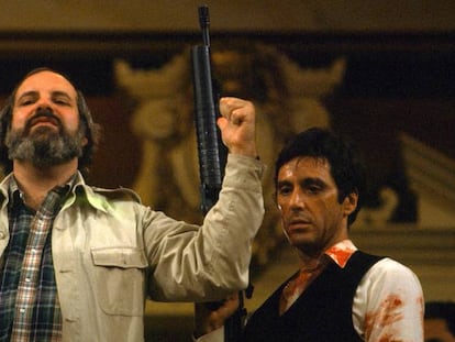 De Palma, con Al Pacino, en el rodaje de &#039;El precio del poder&#039;.