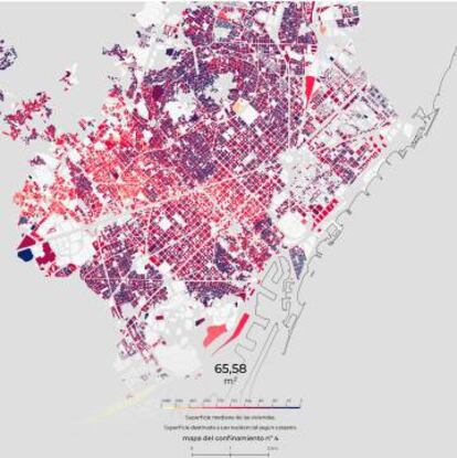 Barcelona vista segons els metres quadrats dels seus habitatges.