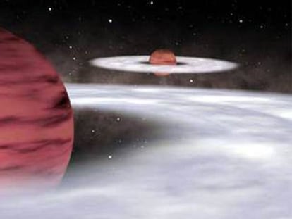 Una recreación de dos planetas errantes sin estrella madre descubiertos por científicos del Observatorio Europeo Austral.